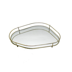 Imagem de BANDEJA FENCE ORGÂNICA ESPELHADA EM METAL DOURADO 4X29X17CM - HARA - Haredecor Ind E Com De Utilidades Ltda