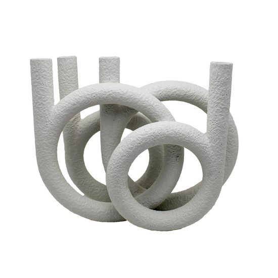 Imagem CASTIÇAL BRANCO TRÊS CIRCULOS DECORATIVO EM RESINA 29X36X14 CM - CROSS
