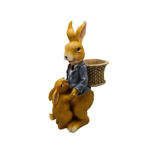 Imagem COELHO DECORATIVO EM PÉ COM CESTO E FILHOTE EM RESINA 35X20X12 CM - TOK DA CASA