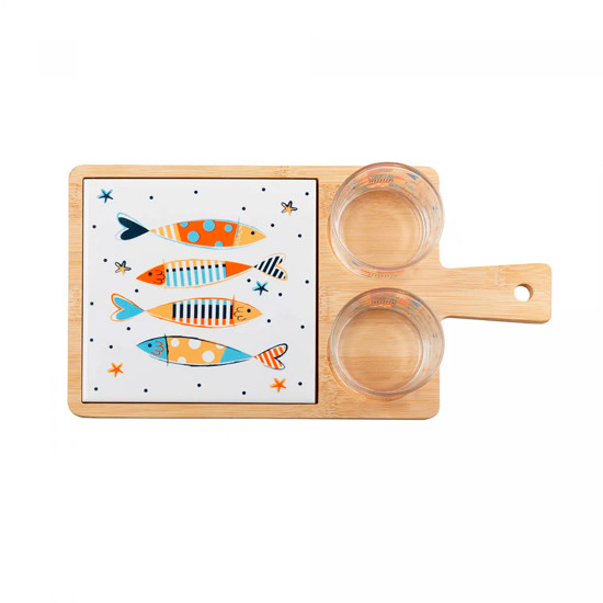 Imagem CONJUNTO 2 PETISQUEIRAS COM BANDEJA DE BAMBU E TÁBUA IKI 6X31,5X17,5CM - WOLFF