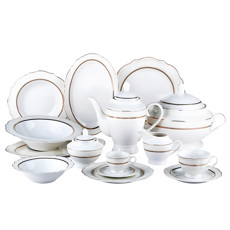 Imagem de APARELHO DE JANTAR 50 PEÇAS EM NEW BONE CHINA COM BORDA DOURADA - L'HERMITAGE - Full Fit Industria Importacao E Comercio Ltda.