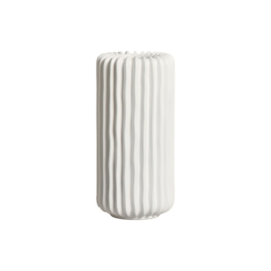 Imagem VASO DECORATIVO CILÍNDRICO ESTRIADO EM CERÂMICA BRANCA 28X13CM - CERÂMICA MAZZOTTI