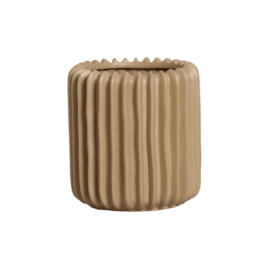 Imagem VASO DECORATIVO CILÍNDRICO ESTRIADO EM CERÂMICA BEGE 20,5X19CM - CERÂMICA MAZZOTTI