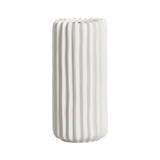 Imagem VASO DECORATIVO CILÍNDRICO ESTRIADO EM CERÂMICA BRANCA 35X16CM - CERÂMICA MAZZOTTI