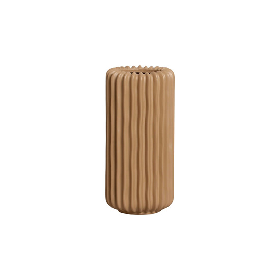 Imagem VASO DECORATIVO CILÍNDRICO ESTRIADO EM CERÂMICA BEGE 28X13CM - CERÂMICA MAZZOTTI