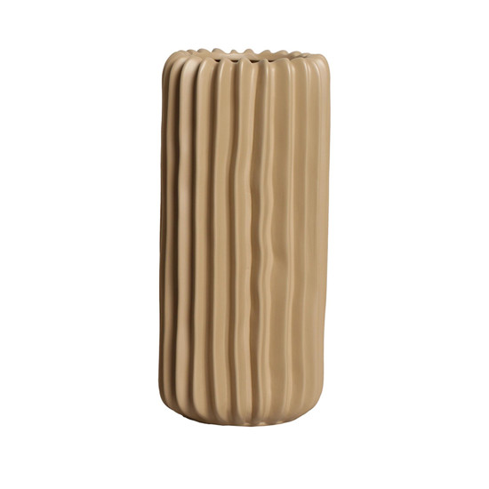 Imagem VASO DECORATIVO CILÍNDRICO ESTRIADO EM CERÂMICA BEGE 35X16CM - CERÂMICA MAZZOTTI