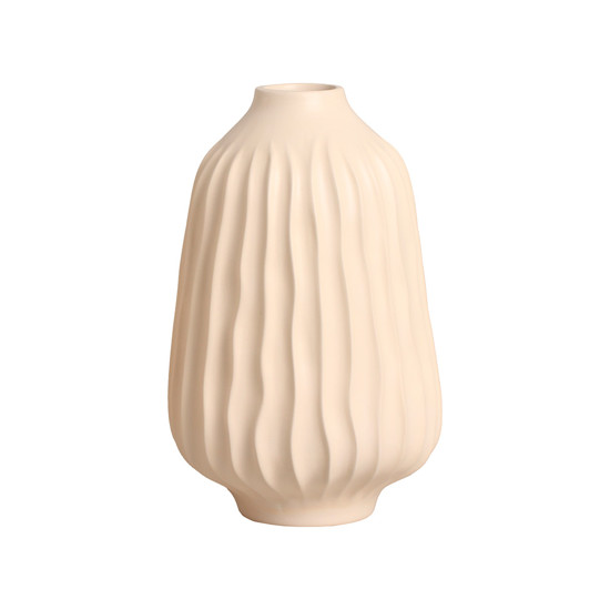 Imagem VASO DECORATIVO ESTRIADO EM CERÂMICA BEGE CLARO 28X18CM - CERÂMICA MAZZOTTI