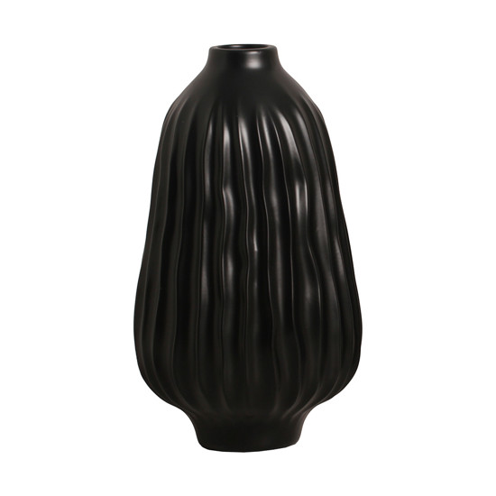 Imagem VASO DECORATIVO ESTRIADO EM CERÂMICA PRETO FOSCO 34,4X19,5CM - CERÂMICA MAZZOTI