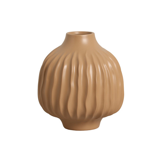 Imagem VASO DECORATIVO ESTRIADO EM CERÂMICA BEGE FOSCO 27,7X20,5CM - CERÂMICA MAZZOTTI