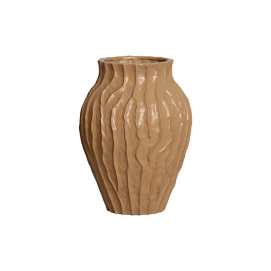 Imagem VASO DECORATIVO ESTRIADO EM CERÂMICA BEGE FOSCO 32,5X23,5CM - CERÂMICA MAZZOTTI