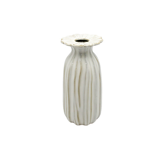 Imagem VASO BRANCO DECORATIVO EM CERÂMICA COM TOPO FORMATO FLOR 20X9CM - ENTRECASA