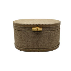Imagem de CAIXA OVAL DECORATIVA EM MDF REVESTIDA EM LONA MARROM 13X24X18CM - ENTRECASA - Inverno Verao Comercio De Modas E Decoracao Eireli