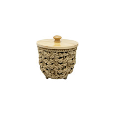 Imagem de CESTA REDONDA EM PALHA CESTARIA E TAMPA BEGE 14X13X13CM - ENTRECASA - Inverno Verao Comercio De Modas E Decoracao Eireli