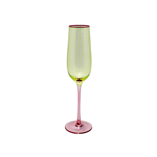 Imagem TAÇA PARA CHAMPANHE 250ML EM VIDRO VERDE E BASE PINK 25X7X7CM - RIBEIRO E PAVANI