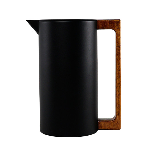 Imagem GARRAFA TÉRMICA PRETO FOSCO 1L EM AÇO INOX E ALÇA EM MADEIRA 21X17,5X11CM - TUUT