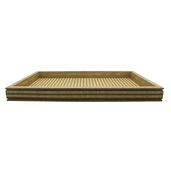 Imagem BANDEJA RETANGULAR DECORATIVA EM MDF COM DETALHES EM PALHA 4X45X30CM - ENTRECASA