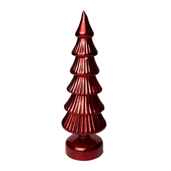 Imagem ÁRVORE DE NATAL VERMELHA DECORATIVA EM VIDRO COM LED 32X10X10 CM