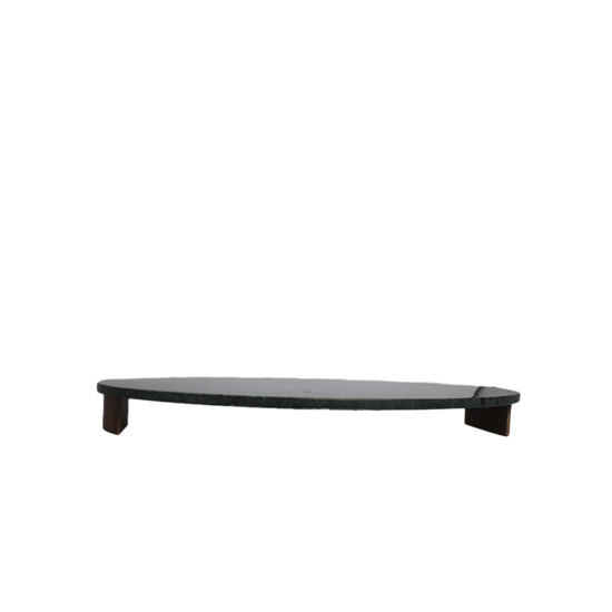 Imagem CENTRO DE MESA OVAL DECORATIVO EM MÁRMORE VERDE E PÉ EM MADEIRA 5X47X30CM - LUCATTI