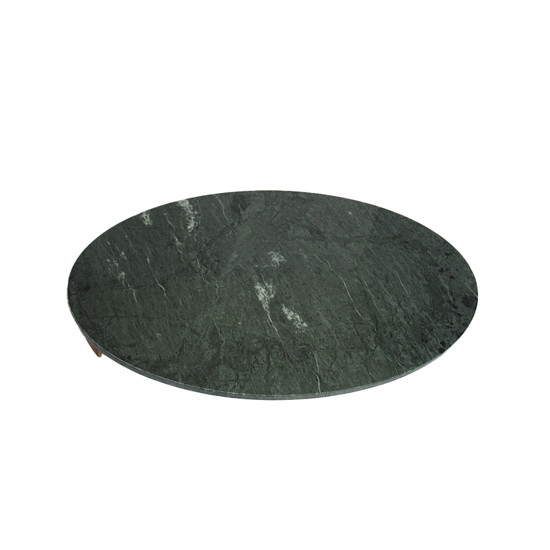 Imagem CENTRO DE MESA OVAL DECORATIVO EM MÁRMORE VERDE E PÉ EM MADEIRA 5X47X30CM - LUCATTI