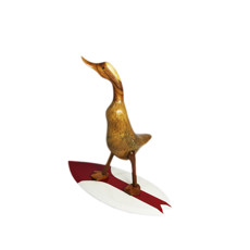 Imagem de PATO COM PRANCHA DE SURF VERMELHA E BRANCA DECORATIVO EM MADEIRA - PORTAL ÁSIA - Portal Asia Trading Imp  E Exp Ltda