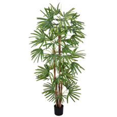 Imagem de PLANTA PALMEIRA LEQUE COM FOLHAS VERDES EM PVC TRONCO EM PLÁSTICO COM POTE - GRILLO - Grillo Ltda