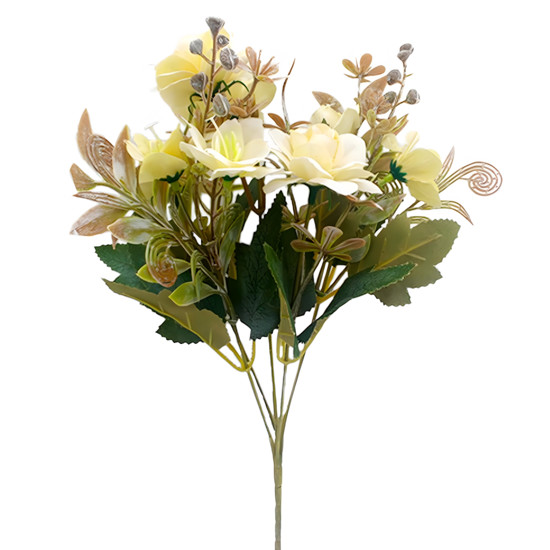 Imagem BUQUÊ DECORATIVO MISTO DE ROSA E LÍRIO CREME EM PLÁSTICO MOLDÁVEL 30X12CM - GRILLO