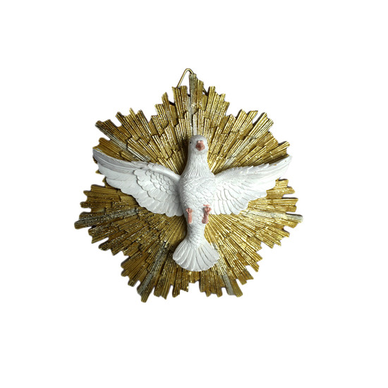 Imagem ESPÍRITO SANTO DECORATIVO EM RESINA BRANCA E DOURADA 25X25X2CM ARTESANATOS IRACEMA