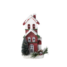 Imagem de CASA NATALINA DECORATIVA COLORIDA EM RESINA COM LUZES EM LED 27X12X11 CM - Cross Comercial Ltda