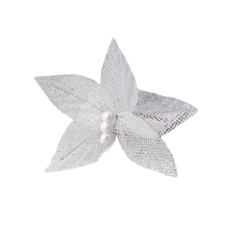 Imagem de MINI FLOR POINSÉTIA DECORATIVA DE NATAL COR BRANCO COM GLITTER CABO CURTO 20X10X15CM - CROMUS  - Cromus Embalagens Ind. E Com. Ltda