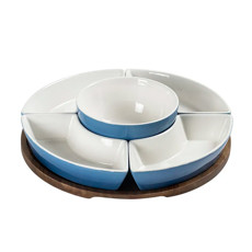Imagem de PETISQUERIA EM MADEIRA E CERÂMICA AZUL DEGRADE COM 5 BOWLS 6X31CM - CROSS - Cross Comercial Ltda
