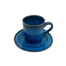 Imagem de CONJUNTO DE XÍCARAS E PIRES EM PORCELANA AZUL COM DETALHE PRETO 6 PEÇAS 100ML - CROSS - Cross Comercial Ltda