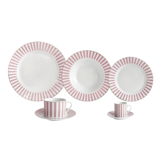 Imagem APARELHO DE JANTAR CHARMING 42 PEÇAS EM PORCELANA ROSA E BORDA DOURADA - L'HERMITAGE