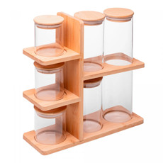 Imagem de CONJUNTO 6 PORTA MANTIMENTOS COM TAMPA E SUPORTE DE BAMBU 30X28X10CM - WOLFF - Rojemac Impotacao E Exportacao Ltda