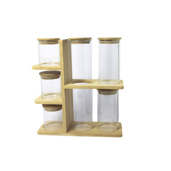 Imagem CONJUNTO 6 PORTA MANTIMENTOS COM TAMPA E SUPORTE DE BAMBU 30X28X10CM - WOLFF
