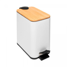 Imagem de LIXEIRA RETANGULAR DE METAL COM PEDAL E TAMPA EM BAMBU BRANCA 5L - LYOR - Coliseu Presentes Ltda