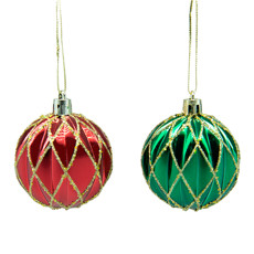 Imagem de CONJUNTO 2 BOLAS NATALINAS DECORATIVAS VERDE E VERMELHA EM PLÁSTICO 6CM - TUTT - Yangzi Brasil Corporation S A 