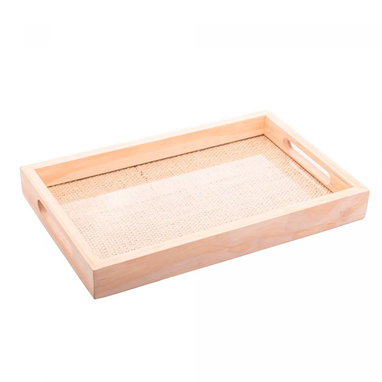 Imagem BANDEJA RETANGULAR DE MADEIRA COM SISAL PINUS 38X24X4CM - WOLFF