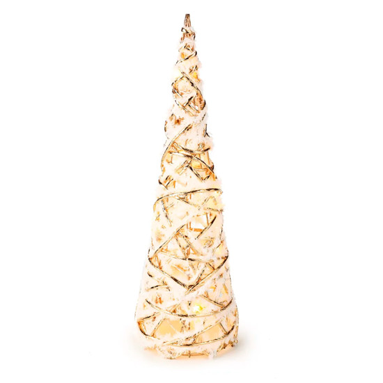 Imagem ÁRVORE DE NATAL FORMATO CONE COM LED EM FERRO E PLÁSTICO BRANCO E DOURADO - CROMUS