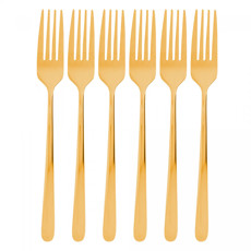 Imagem de CONJUNTO 6 GARFOS PARA SOBREMESA DOURADO VIENA EM AÇO INOX 14,5X2,5X2CM - WOLFF - Rojemac Impotacao E Exportacao Ltda
