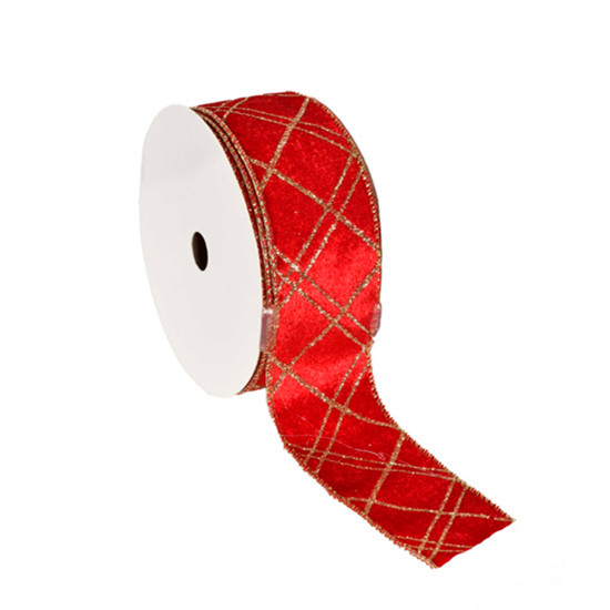 Imagem FITA ARAMADA DECORATIVA EM LINHO VERMELHO COM GLITTER 4CM X 9,14M - GRILLO