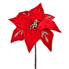 Imagem de HASTE DECORATIVA DE POINSÉTIA VERMELHA COM GLITTER EM POLIÉSTER 20X28CM - GRILLO - Grillo Ltda