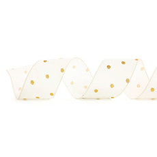 Imagem de FITA ARAMADA DECORATIVA BRANCA E DOURADA EM POLIÉSTER 6,3CM X 9,14M - CROMUS - Cromus Embalagens Ind E Com Ltda