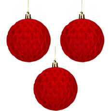 Imagem de BOLA NATALINA DECORADA VERMELHA DE PVC 3UND 8CM - GRILLO - Grillo Ltda