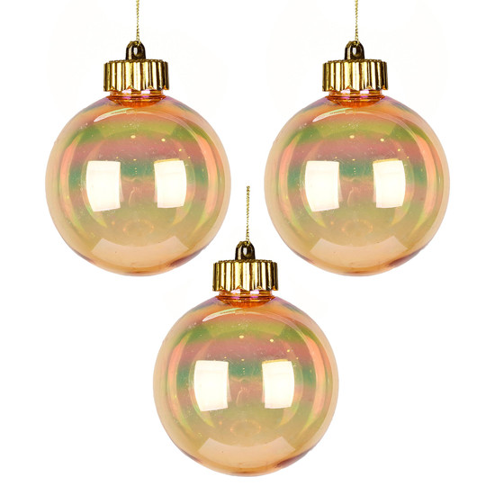 Imagem JOGO 3 BOLAS NATALINAS DECORATIVAS DOURADAS IRIDESCENTE PARA PENDURAR 8CM - GRILLO