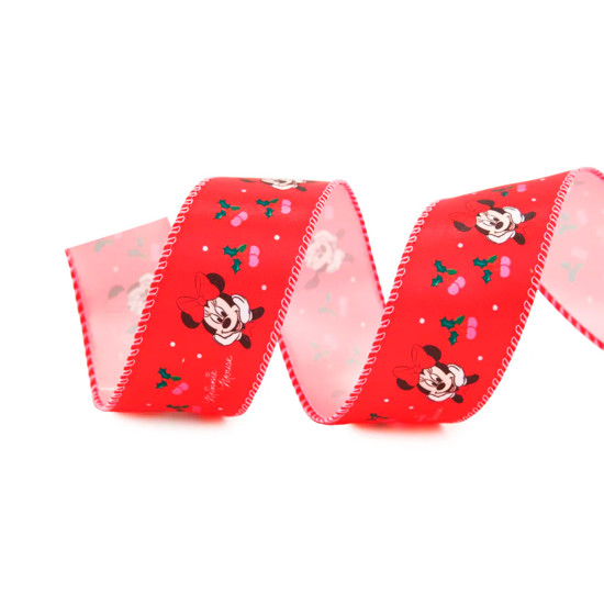 Imagem FITA ARAMADA NATALINA MINNIE CEREJA 3,8CM X 9,14M EM POLIÉSTER - CROMUS