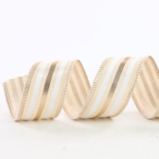 Imagem de FITA ARAMADA DECORATIVA BEGE E BRANCA EM POLIÉSTER 3,8CM X 9,14M - CROMUS - Cromus Embalagens Ind E Com Ltda