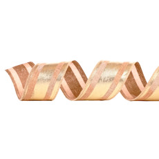Imagem de FITA ARAMADA LISTRADA MARROM E DOURADA EM POLIÉSTER 6,3CM X 9,14M - CROMUS - Cromus Embalagens Ind E Com Ltda
