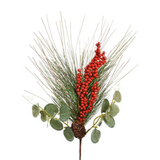 Imagem de HASTE DE BERRIES VERMELHAS COM PINHA E FOLHAGEM VERDE EM PLÁSTICO E METAL - GRILLO - Grillo Ltda