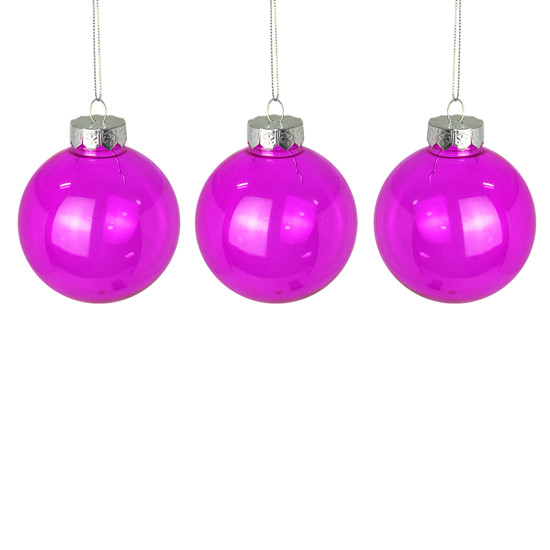 Imagem CAIXA COM 3 BOLAS NATALINAS DECORATIVAS TRANSPARENTE ROSA EM PLÁSTICO 8CM - GRILLO