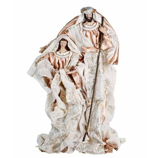 Imagem SAGRADA FAMÍLIA DECORATIVA EM RESINA E TECIDO BRANCO E CHAMPAGNE 58X30X19CM - GRILLO